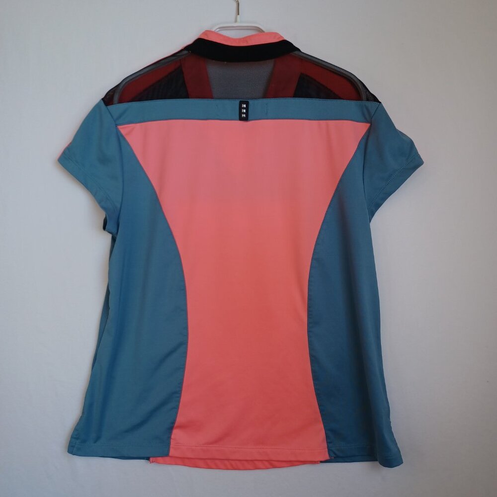 Jamie Sadock Womens Colorblock Mesh Cutout Golf Polo Shirt Pink Blue Medium - Picture 3 of 9